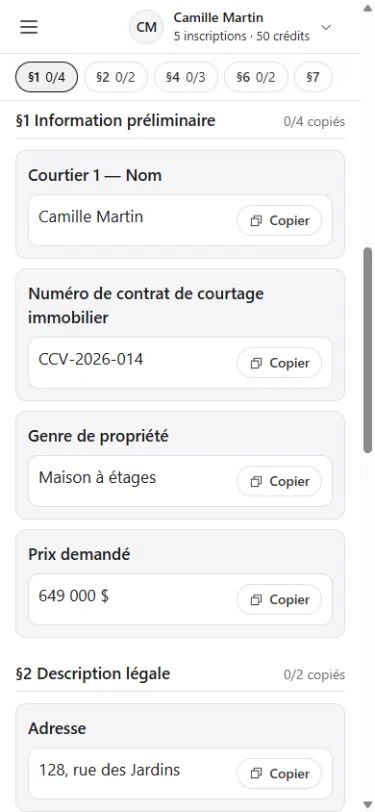 Assistant de saisie Centris dans Listor